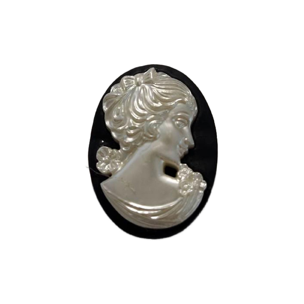 Vintage Black Mother of Pearl Carved Cameo Brooch, 1.75" Tall - Picture 10 of 10